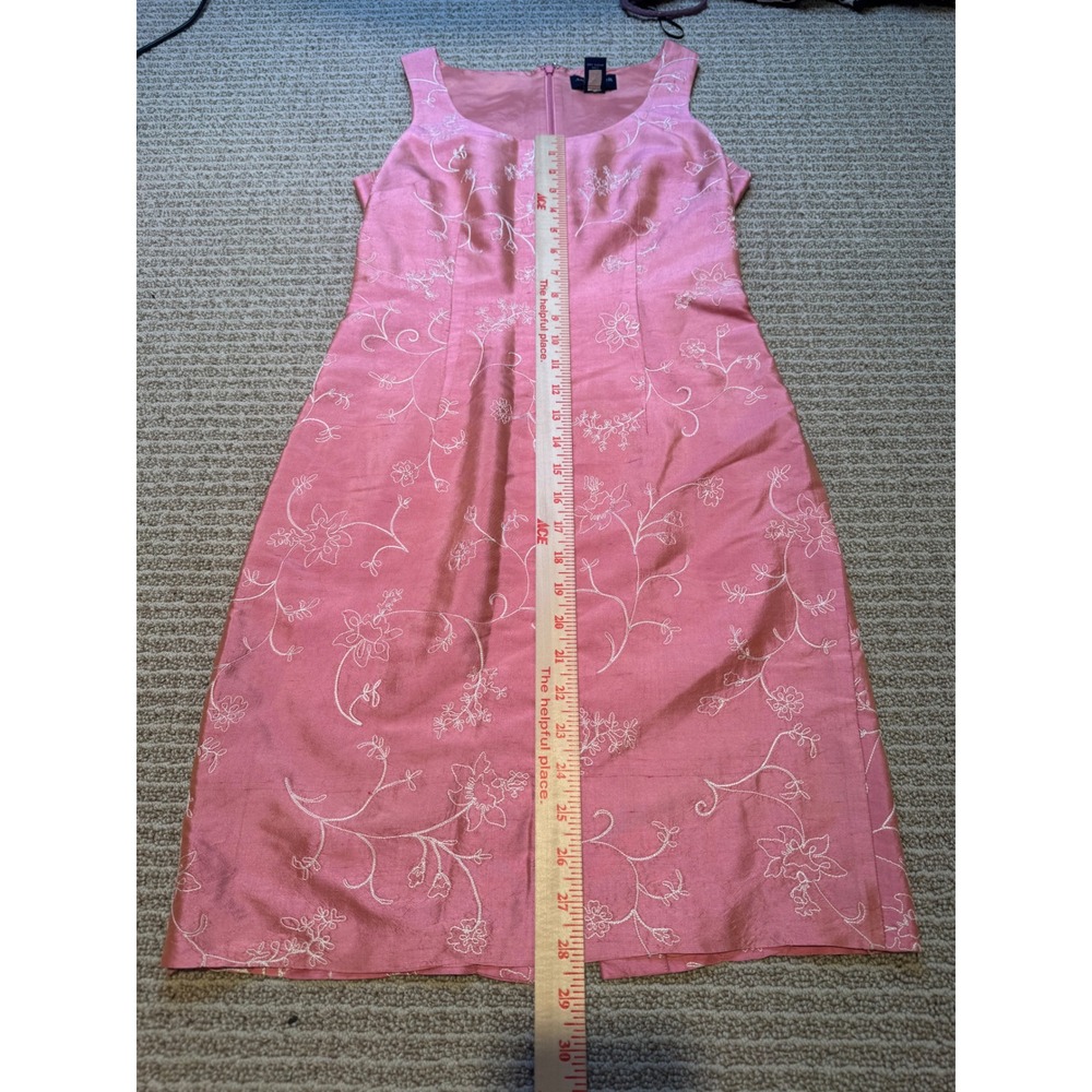 Ann Taylor Petites Pink Embroidered Raw Silk Sheath Dress Floral 2P Sleeveless - Picture 8 of 8